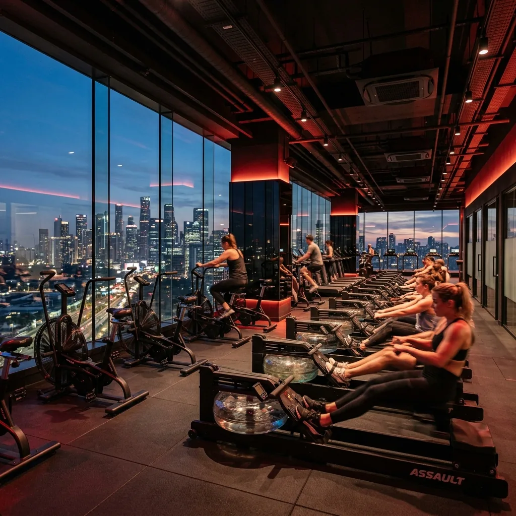 Cardio deck view with city skyline