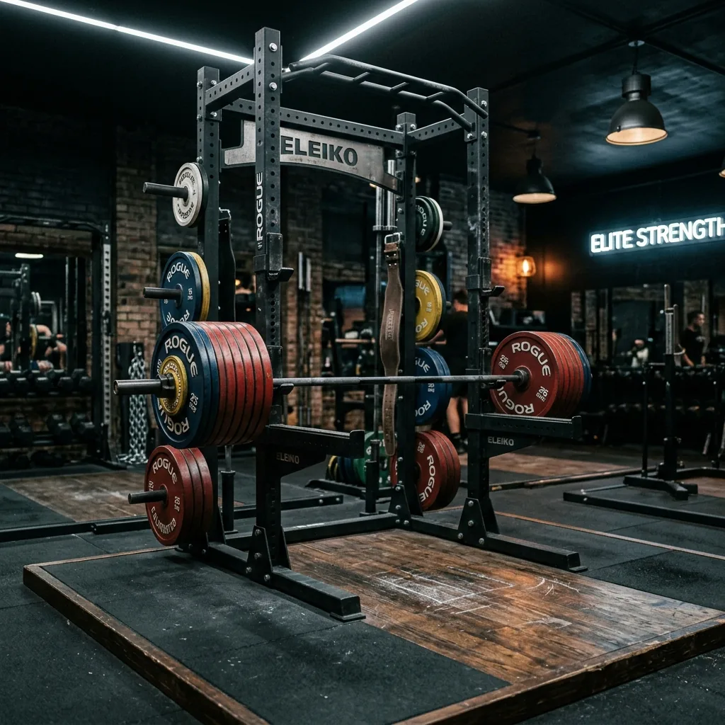 Powerlifting wooden platform with squat rack